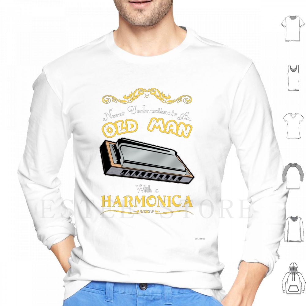 Musical Instrument Long - Harmonica Hoodie Long Sleeve Harmonica Bluesharp
