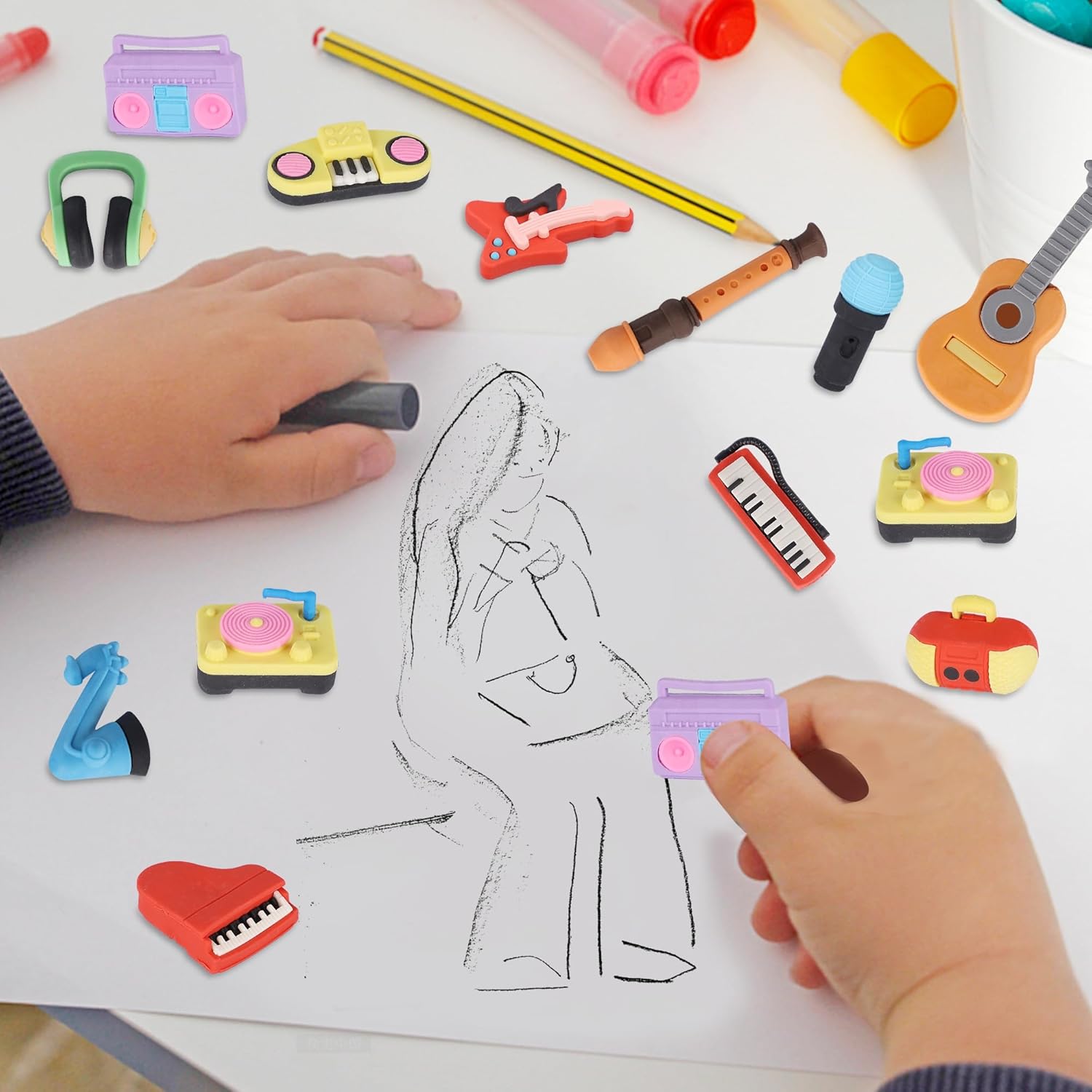 24 Pack Mini Erasers for Kids, - Musical Instrument Images ulasan dan harga