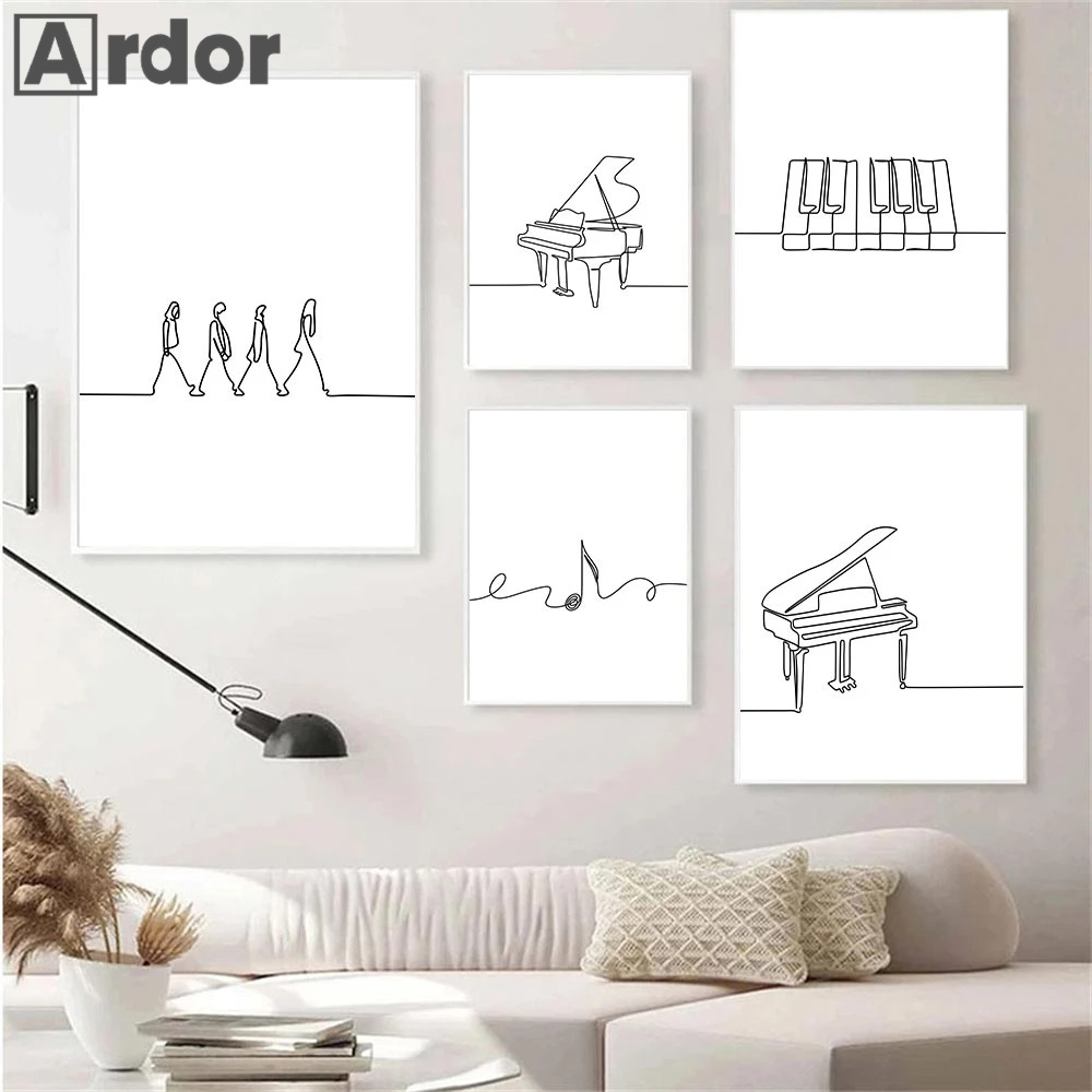 Nordic Piano Line Drawing Wall - Musical Instrument Images ulasan dan harga
