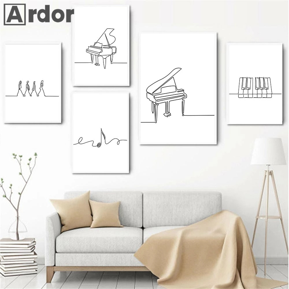 Nordic Piano Line Drawing Wall - Musical Instrument Images ulasan dan harga