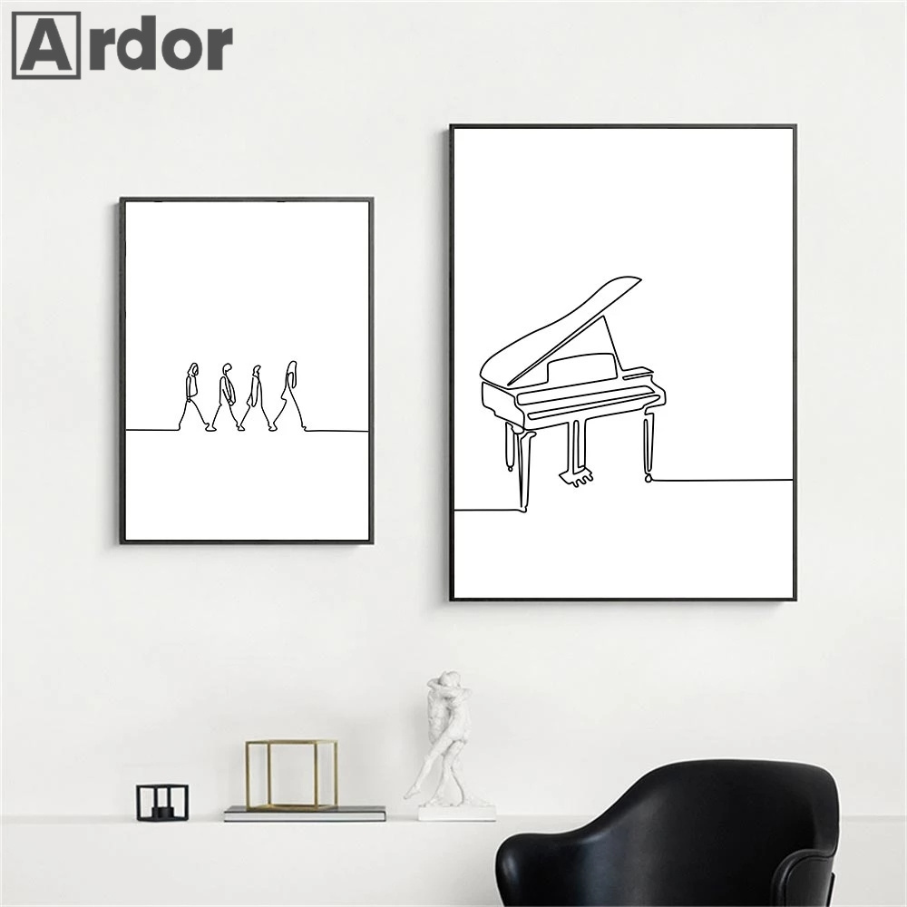 Nordic Piano Line Drawing Wall - Musical Instrument Images ulasan dan harga